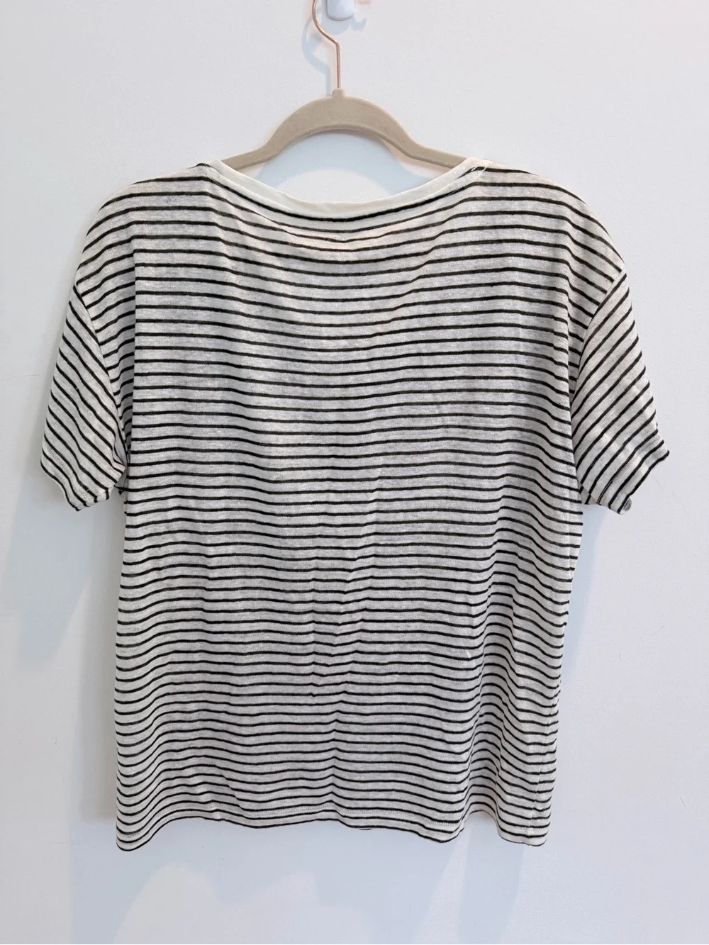 J. Crew Linen Striped Short Sleeve Tee in White & Olive Green, Size Medium